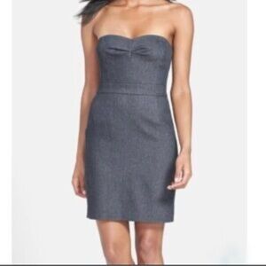 NWT! Trina Turk Cora Denim Sweetheart Strapless Mini Sheath Dress Blue Gray Sz 4